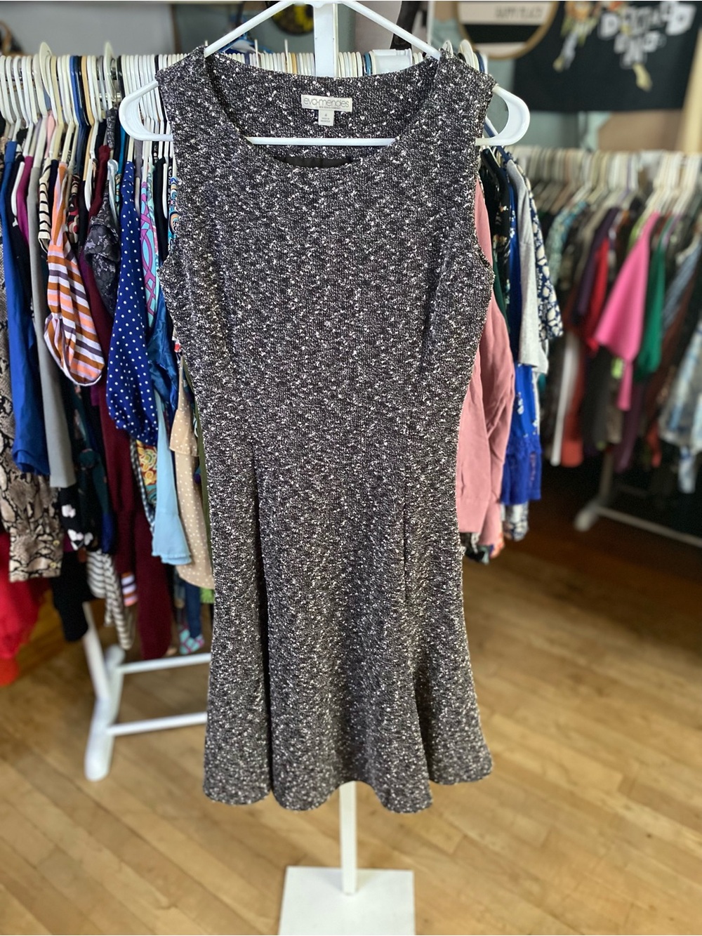 Worthington Black Speckled Fit-and-Flare Mini Dress